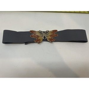 Women's Stretch Enamel Butterfly Belt 70's - 80's Red Yellow Gold Vintage